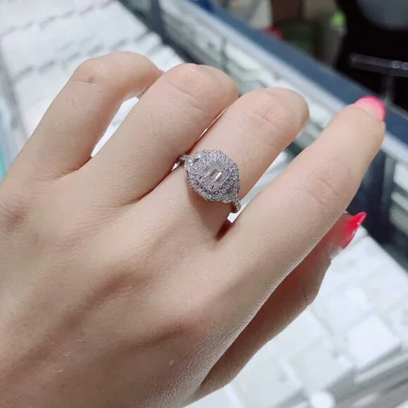 😍Crystal Shiny Large Oval Macro Pave Wedding Romantic Ring for Women, K872 - Picture 5 of 12